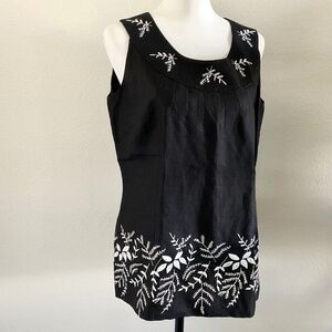 Jennifer Eden Sleeveless Top Black With  Embroidered Design Size 14